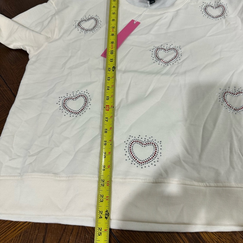 Jane & Delancey Women's Hearts Embellished Pullover sweatshirt Top Size L Ivory - Picture 8 of 9